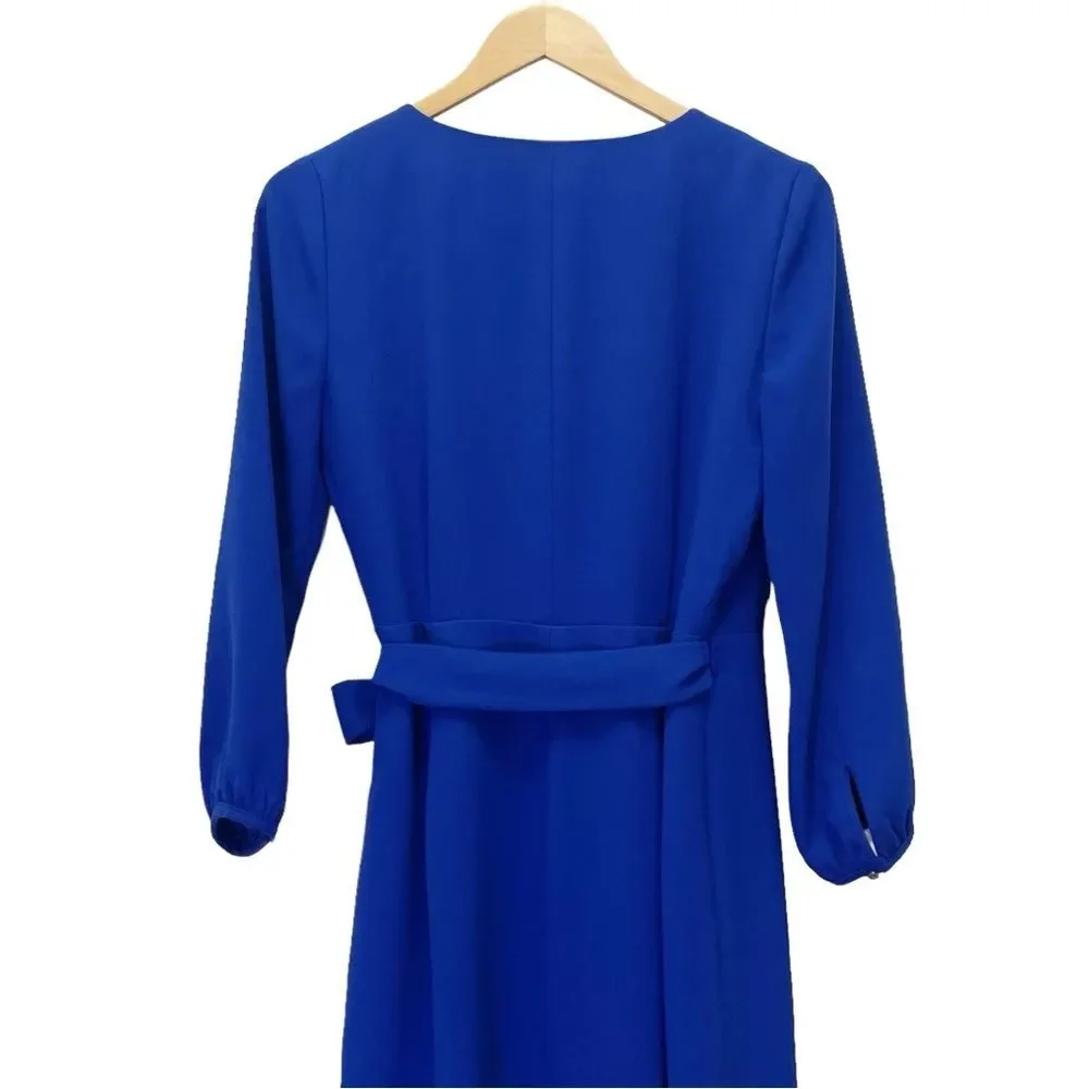 J. Crew Balloon Sleeve True Wrap Dress in 365 Crepe Cobalt Blue Career Size 4